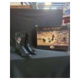 Old West Black Leather Western Boots Size 8 D with Original Box