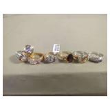 Size 9 Ring Array Comprising Six Assorted Styles Featuring Gemstones and Cubic Zirconia