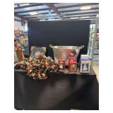 Holiday Decor Bundle Featuring Metal Tub, Hallmark Ornaments, Photo Frame, and Burlap Garland