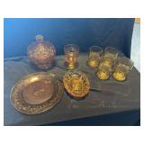 Amber Pressed Glass Tableware Assortment