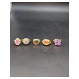 Group of Five Designer-Style Rings with Faceted Colored Stones and Pave Accents