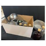 Mixed Kitchenware, Metal Cookware, and Glass Bottles