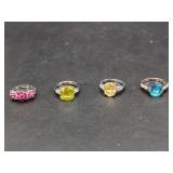 Group of Four Assorted Gemstone Rings in Silver-Tone Metal