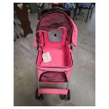 Pink Pet Stroller with Mesh Windows and Cup Holders