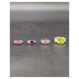 Set of Four Silver-Tone Colored Stone Rings