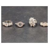 Assorted Diamond and Silver-Tone Metal Ring Set