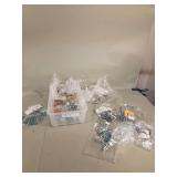 Costume Jewelry Grouping with Teal Statement Necklaces and Plastic Container