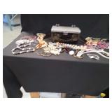 Costume Jewelry Assortment with Tortoise Shell Plastic Handbag