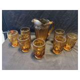 Amber Iridescent Glass Pitcher and Tumbler Drinkware Set