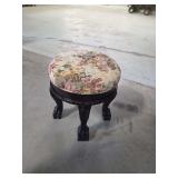 Upholstered Round Footstool with Ball and Claw Feet