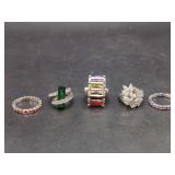 Group of Five Assorted Gemstone and CZ Rings