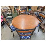 Round Wooden Table and Four Metal Chairs Dining Set