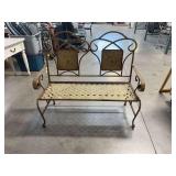Metal Garden Bench with Woven Seat and Scrollwork