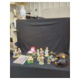 Mixed Figural Assortment Including Porcelain Figurines, Glass Animals, and Novelty Banks