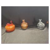 Pressed Glass Animal Lidded Jars Trio