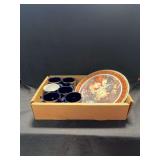 IBM Services Branded Ceramic Mugs and Decorative Fruit Motif Serving Platter