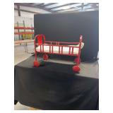 Red Painted Metal Doll Bed with Wooden Wheels and Mattress
