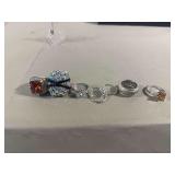 Assorted Rhinestone and Colored Crystal Rings Size 9