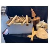 Wooden Ladder-Back Chair and Craft Wood Parts Assortment