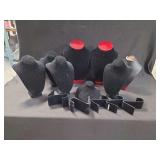 Assorted Black Velvet Jewelry Display Busts and C-Clips