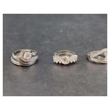 Set of Three Silver-Tone Rings with Clear Gemstones