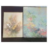 Two Lithograph Wall Prints Featuring Lena Liu Butterfly and Paskin Floral Spray