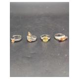 Four Piece Assorted Ring Set with Colored Stones and Metal Bands