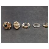 Group of Five Assorted Rings Featuring Gemstones and Pearls