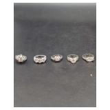 Group of Five Silver Tone Crystal Rings