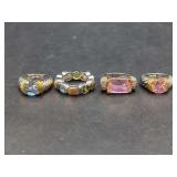 Four Piece Assorted Gemstone and Diamond Ring Set in Two-Tone Metal