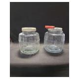 Two Glass Barrel Jar Containers with Lids