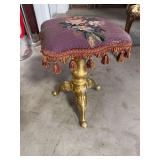 Needlepoint Upholstered Footstool with Gilt Tripod Base