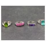 Four-Piece Assorted Gemstone Ring Set in Silver-Tone Metal