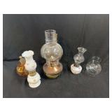 Assorted Kerosene Lamps and Replacement Glass Chimneys