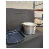 Aluminum Pressure Cooker and Blue Enamel Tray