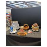 Decorative Home Accent Grouping Including Lamp, Figures, and Sculptures
