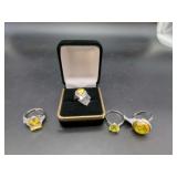 Sterling Silver Yellow Stone Rings Set of Four