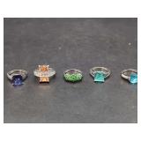 Five-Piece Assorted Gemstone Ring Assortment