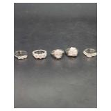 Group of Five Silver Tone Crystal Rings