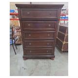 Dark Wood Tall Dresser with Five Drawers and Metal Hardware