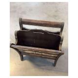 Wooden Magazine Rack with Dual Compartments and Central Handle