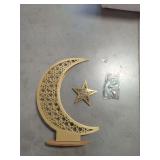 Gold Metal Laser-Cut Crescent Moon and Star Decor with LED String Lights