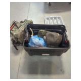 Rubbermaid ActionPacker Storage Bin with Camouflage Backpack and Hunting Gear