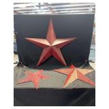 Set of Three Red Painted Metal Star Wall Decor