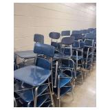 Lot of Blue Plastic and Chrome Metal Stackable Classroom Chairs