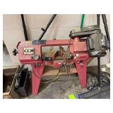 Red Metal Cutting Band Saw on Stand