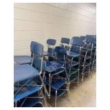 Lot of Blue and Green Stackable School Chairs with Chrome Frames
