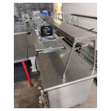 Commercial Stainless Steel Food Service Serving Counter with Sneeze Guard and Internal Shelving