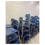 Group of Assorted Stacking School Chairs with Chrome Frames and Molded Plastic Seats