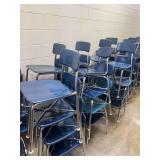 Lot of Blue and Green Stackable School Chairs with Chrome Frames